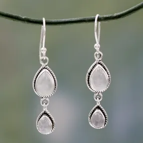 Misty Teardrops Moonstone Dangle Hook Earrings