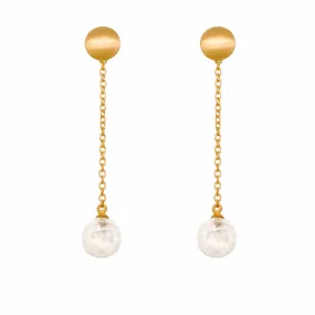 Moon Chain Round Faceted Rainbow Moonstone 24K Gold Vermeil Earrings
