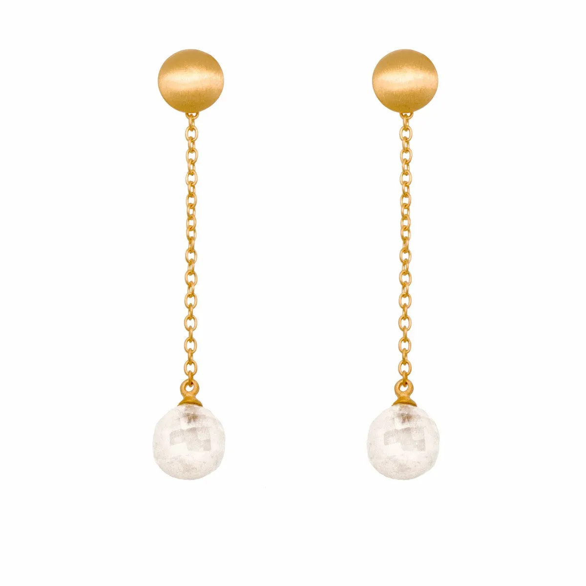 Moon Chain Round Faceted Rainbow Moonstone 24K Gold Vermeil Earrings