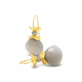 Moonstone and Diamond Ruffle Earrings© 18K Yellow Gold