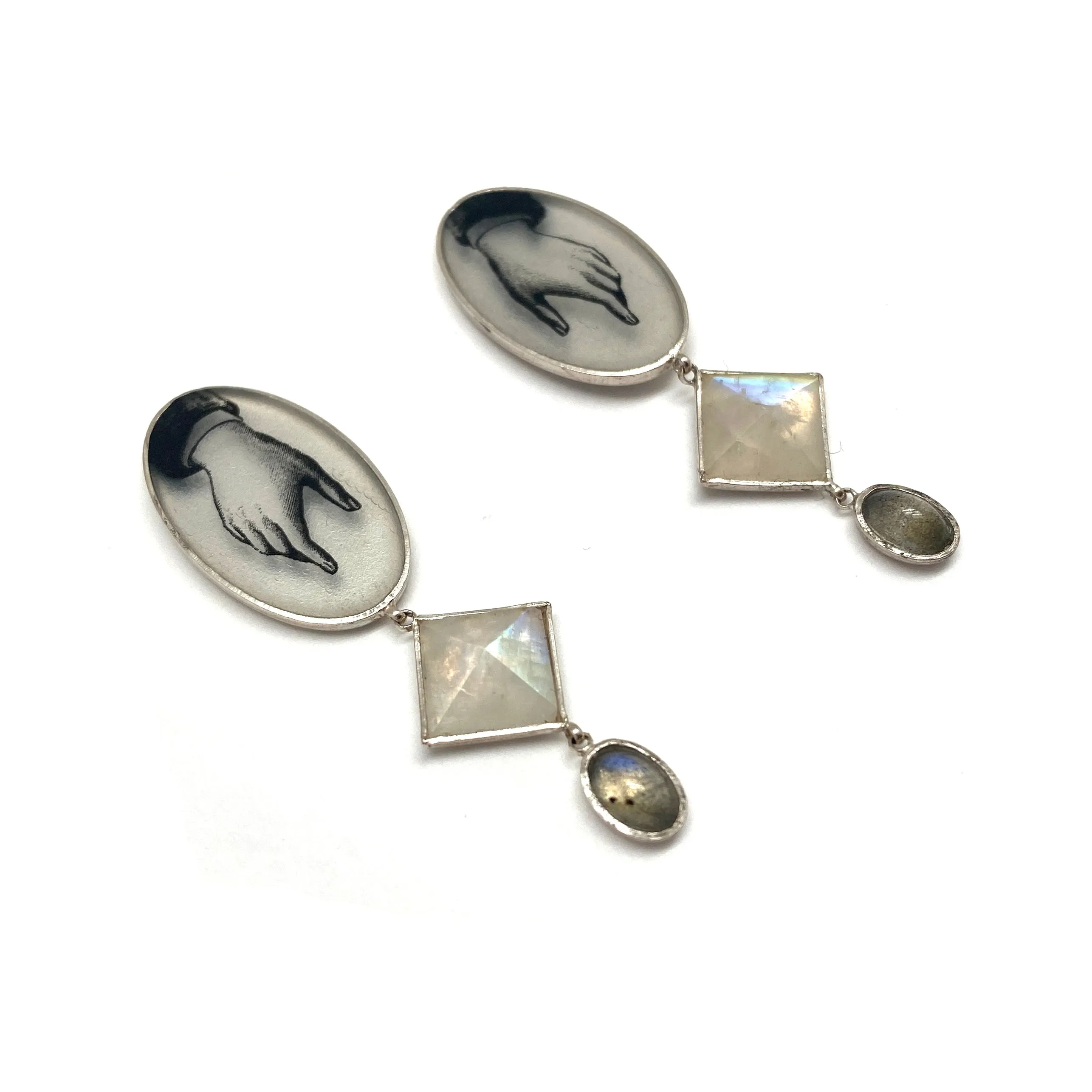 Moonstone and Labradorite Hand Earrings