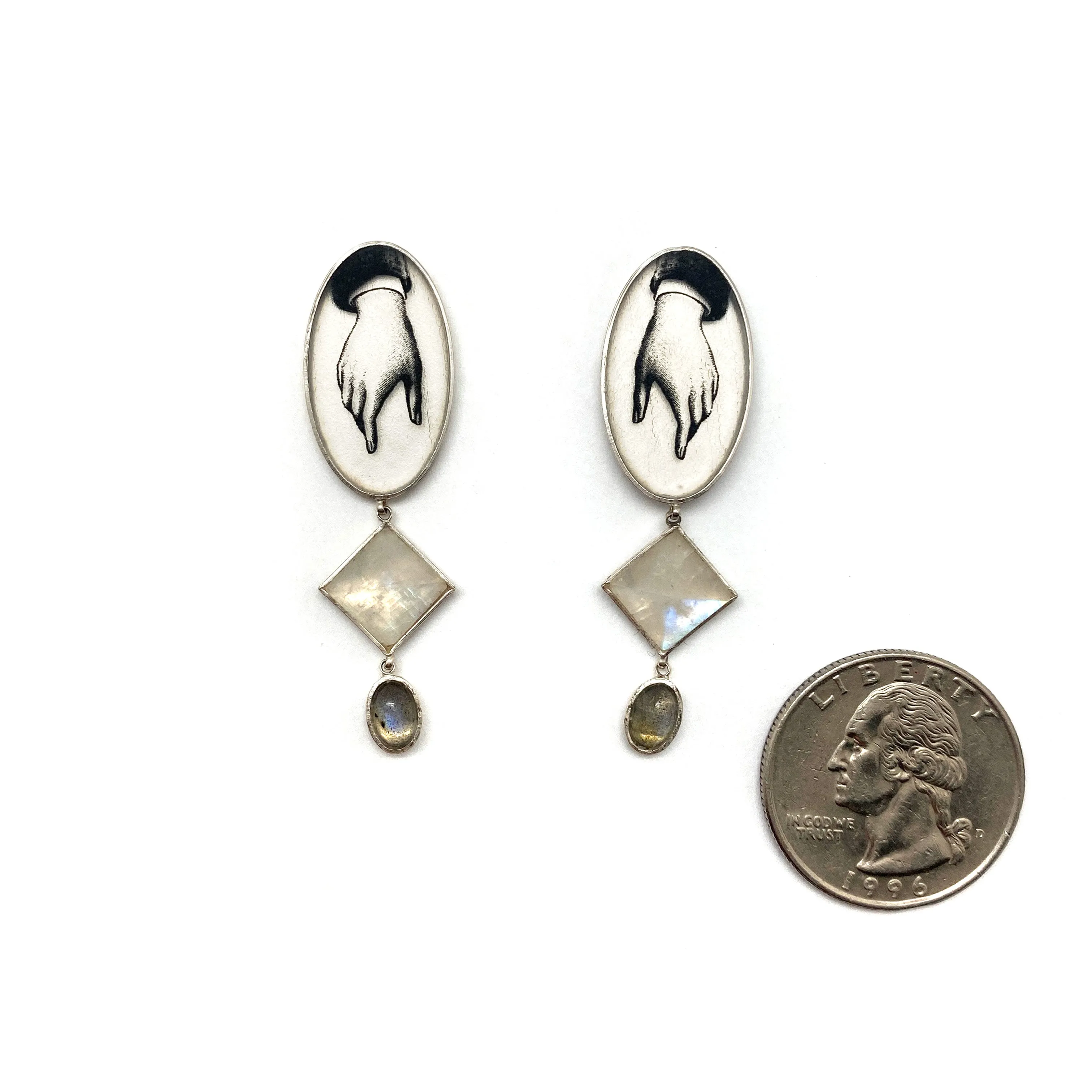 Moonstone and Labradorite Hand Earrings