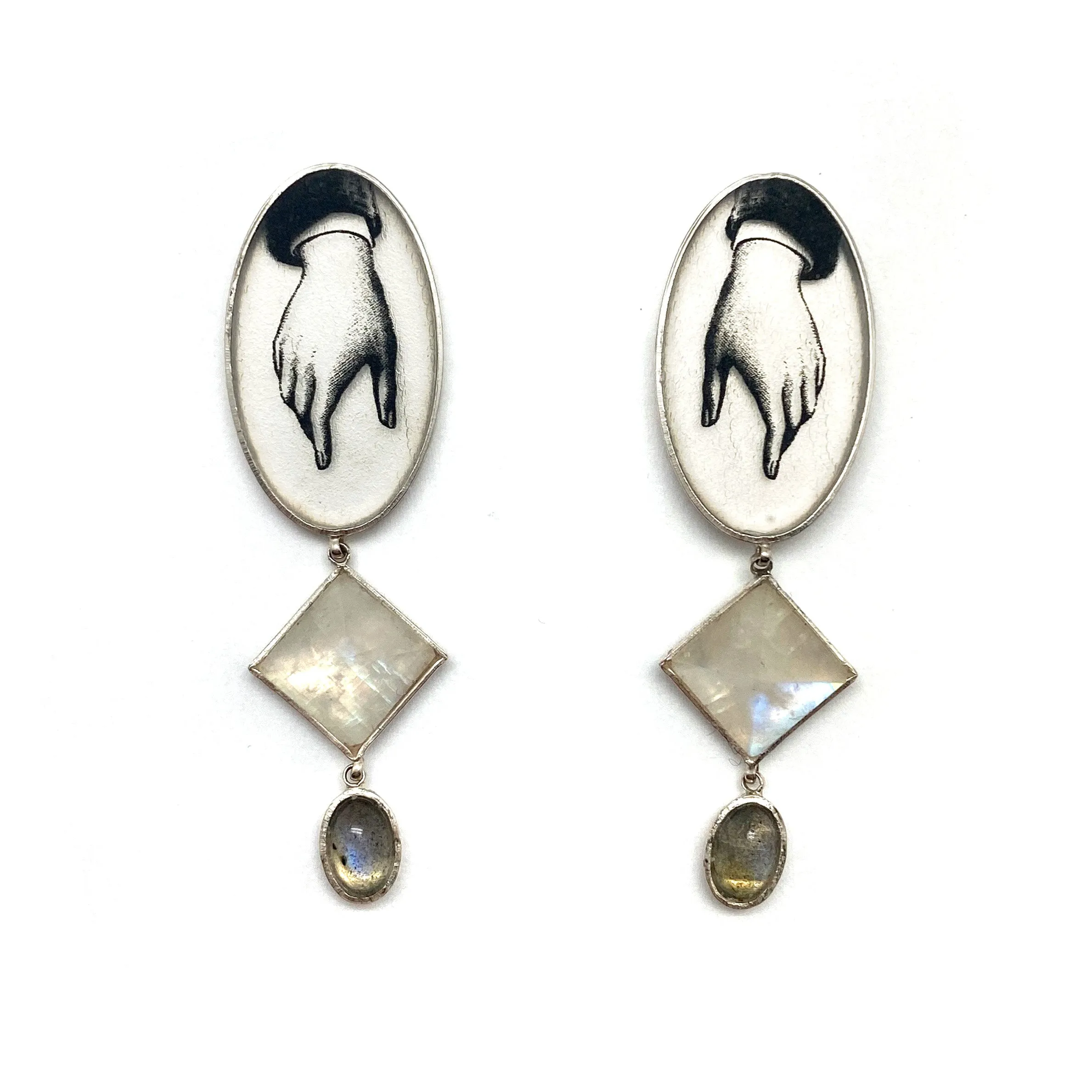 Moonstone and Labradorite Hand Earrings