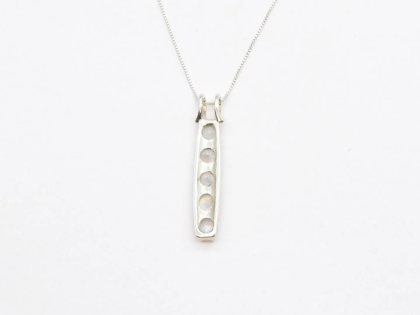 Moonstone Silver Necklace - Natural Moonstone Pendant - Vertical Moonstone Necklace