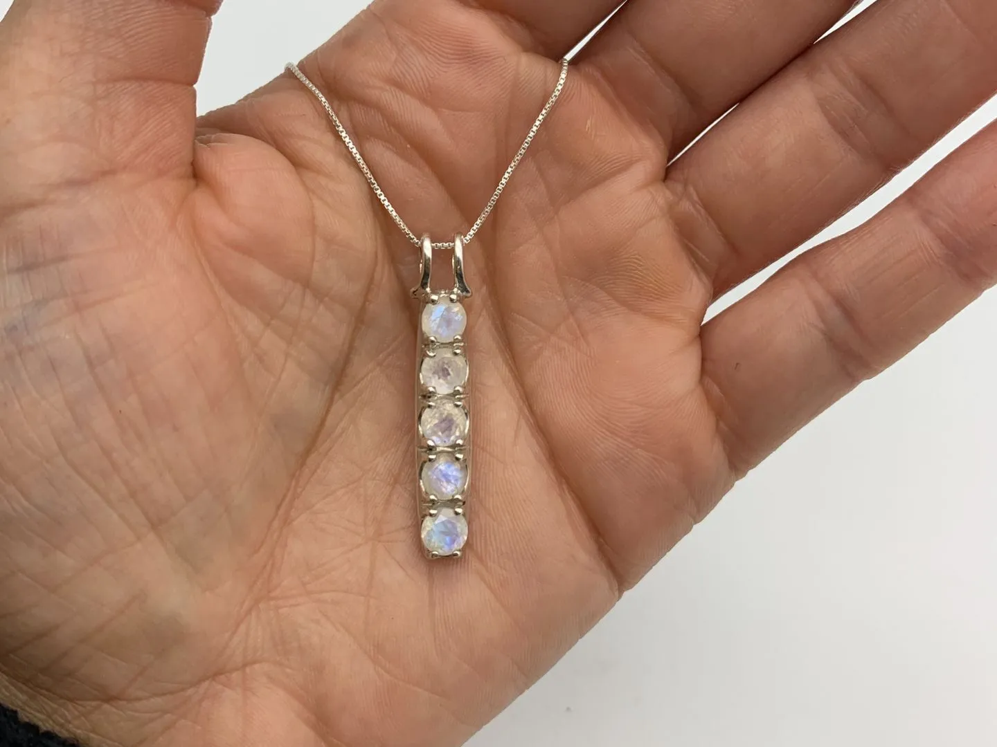 Moonstone Silver Necklace - Natural Moonstone Pendant - Vertical Moonstone Necklace
