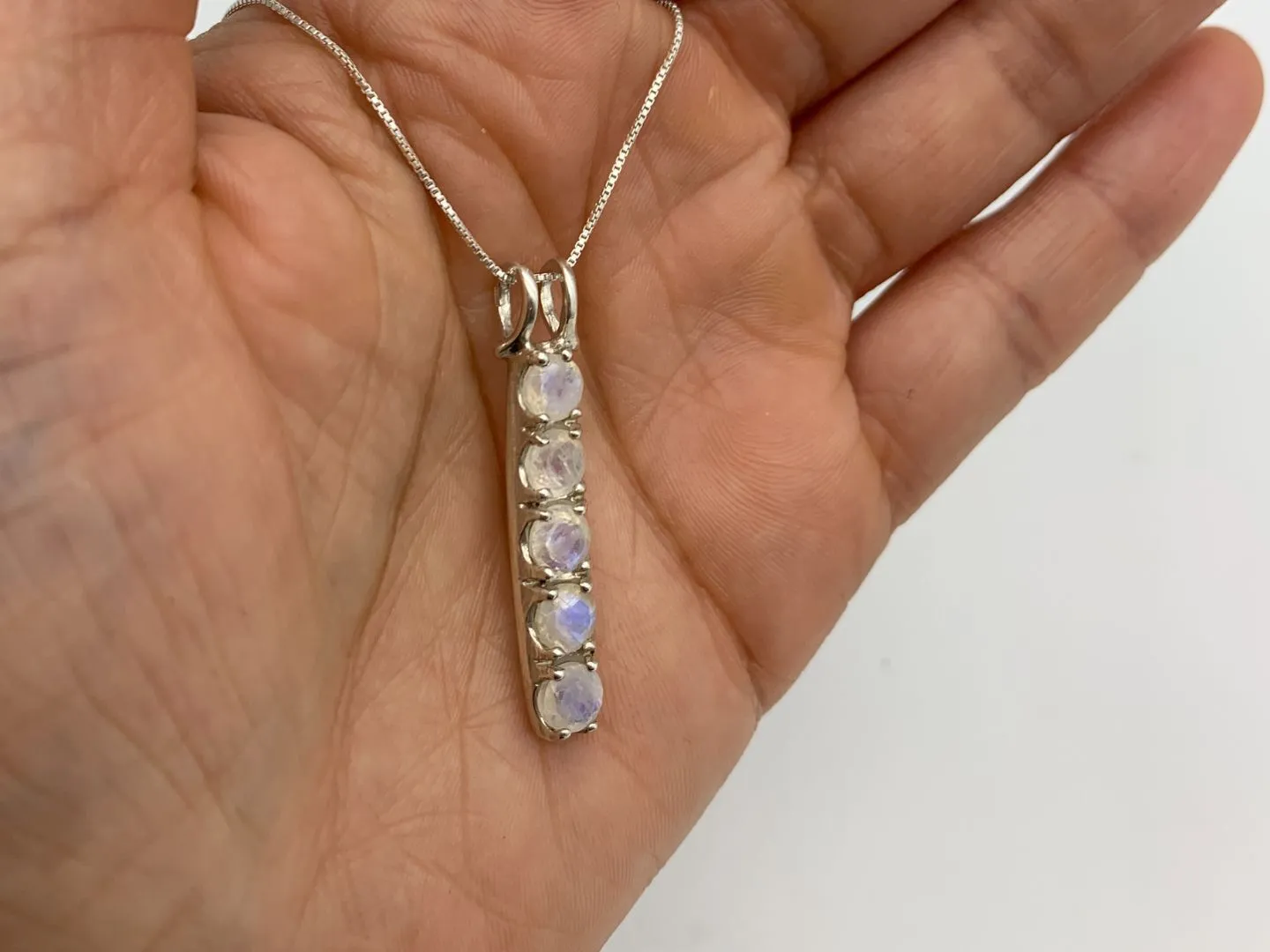 Moonstone Silver Necklace - Natural Moonstone Pendant - Vertical Moonstone Necklace