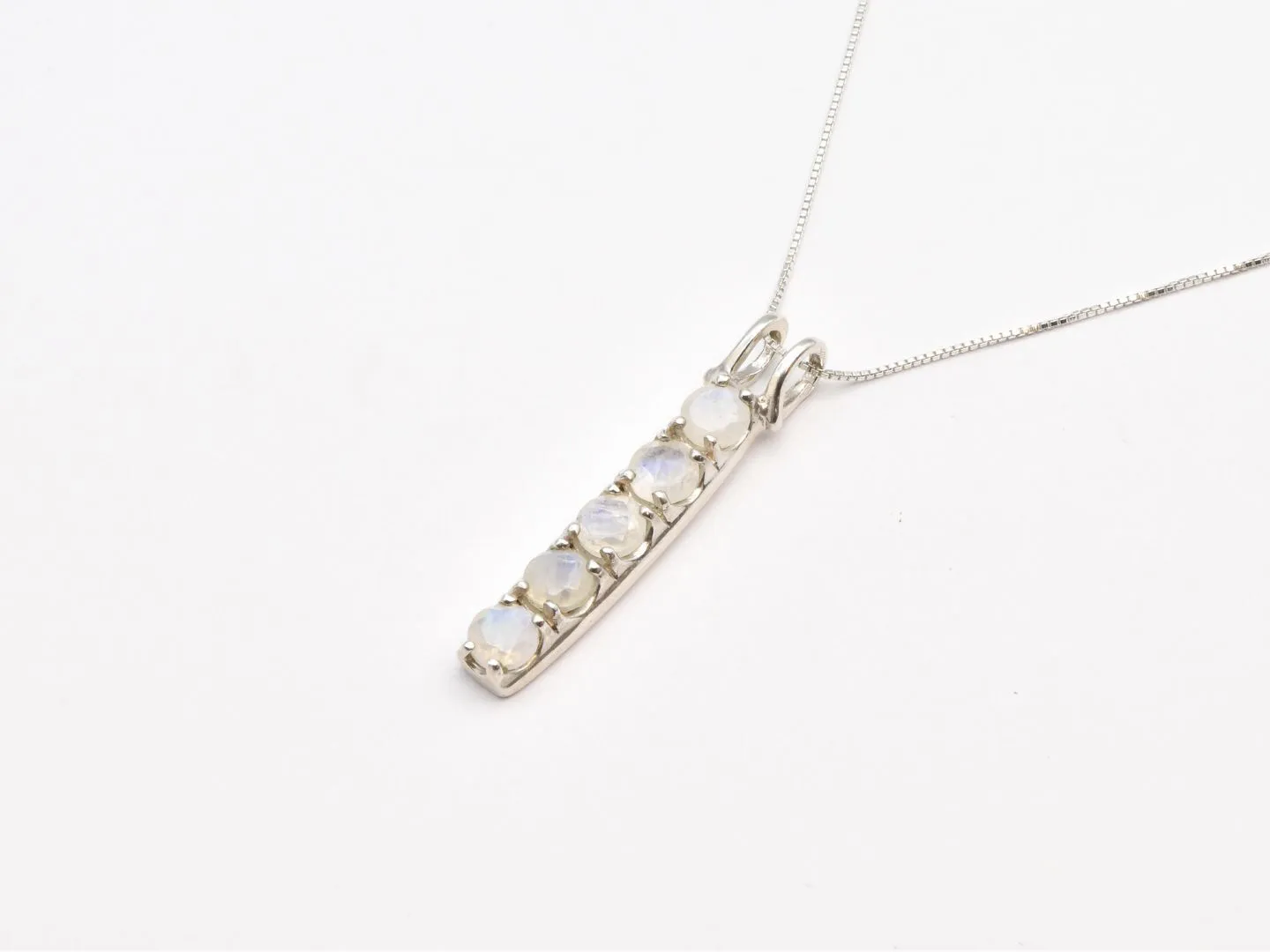 Moonstone Silver Necklace - Natural Moonstone Pendant - Vertical Moonstone Necklace