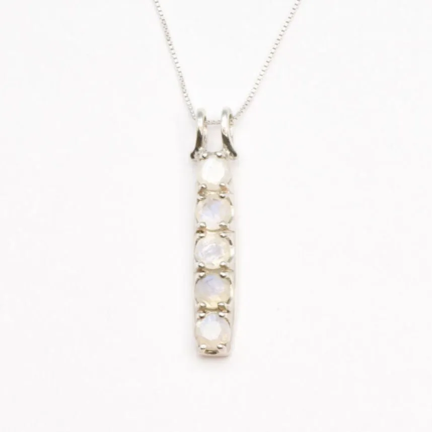 Moonstone Silver Necklace - Natural Moonstone Pendant - Vertical Moonstone Necklace