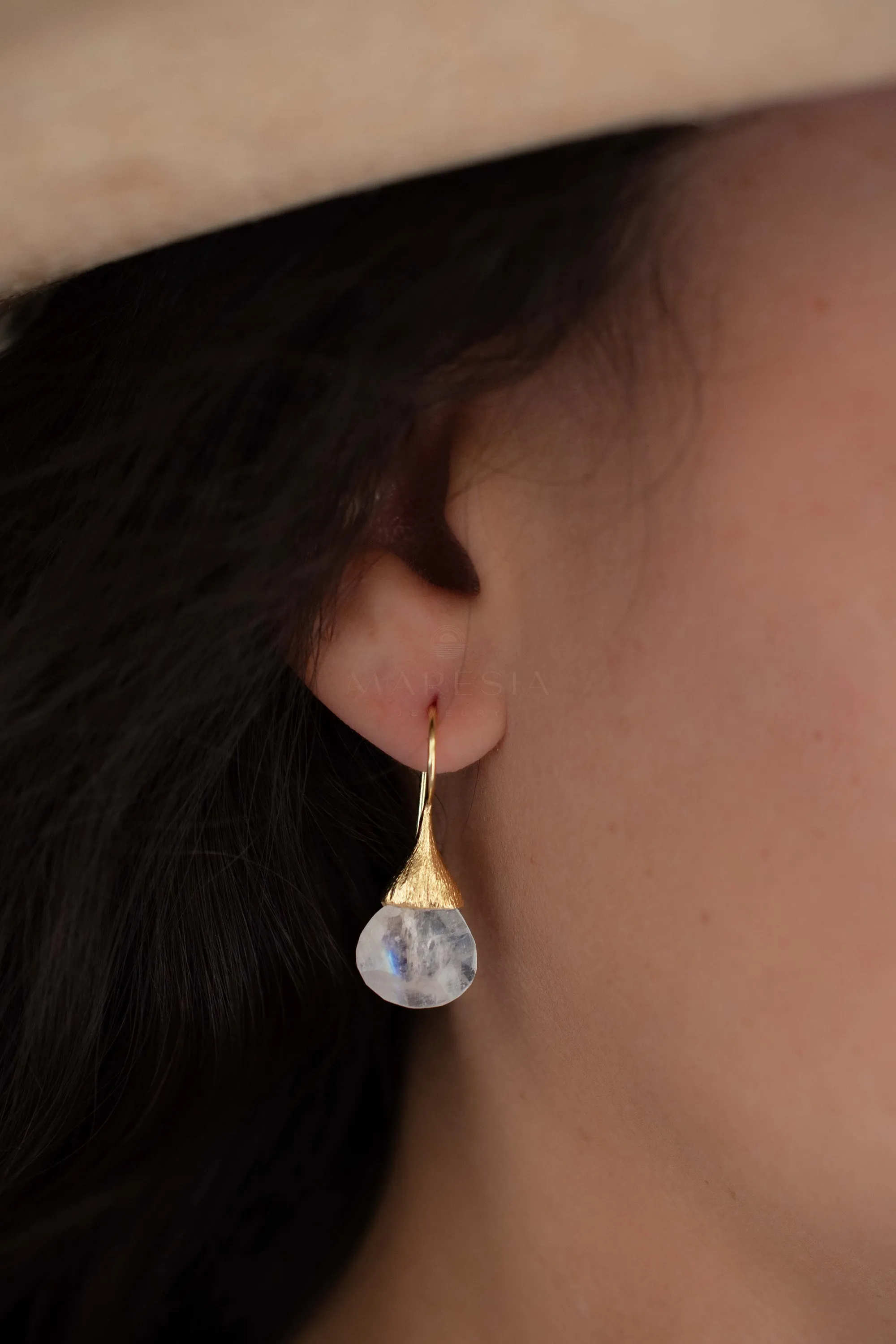 Moonstone Tear Drop Earrings ~ Gold Plated ~ ME225