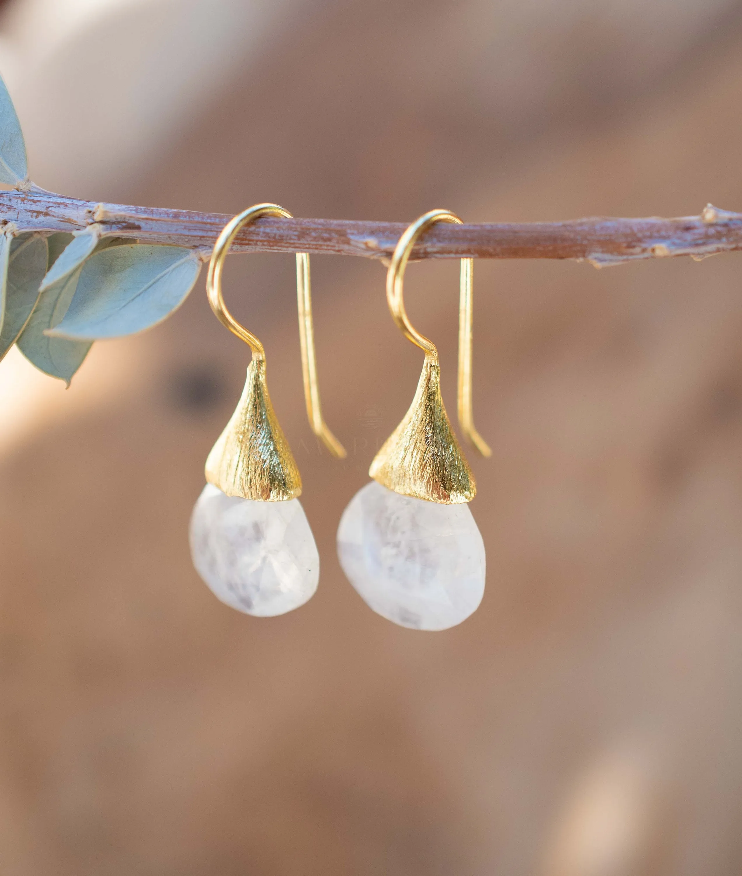 Moonstone Tear Drop Earrings ~ Gold Plated ~ ME225