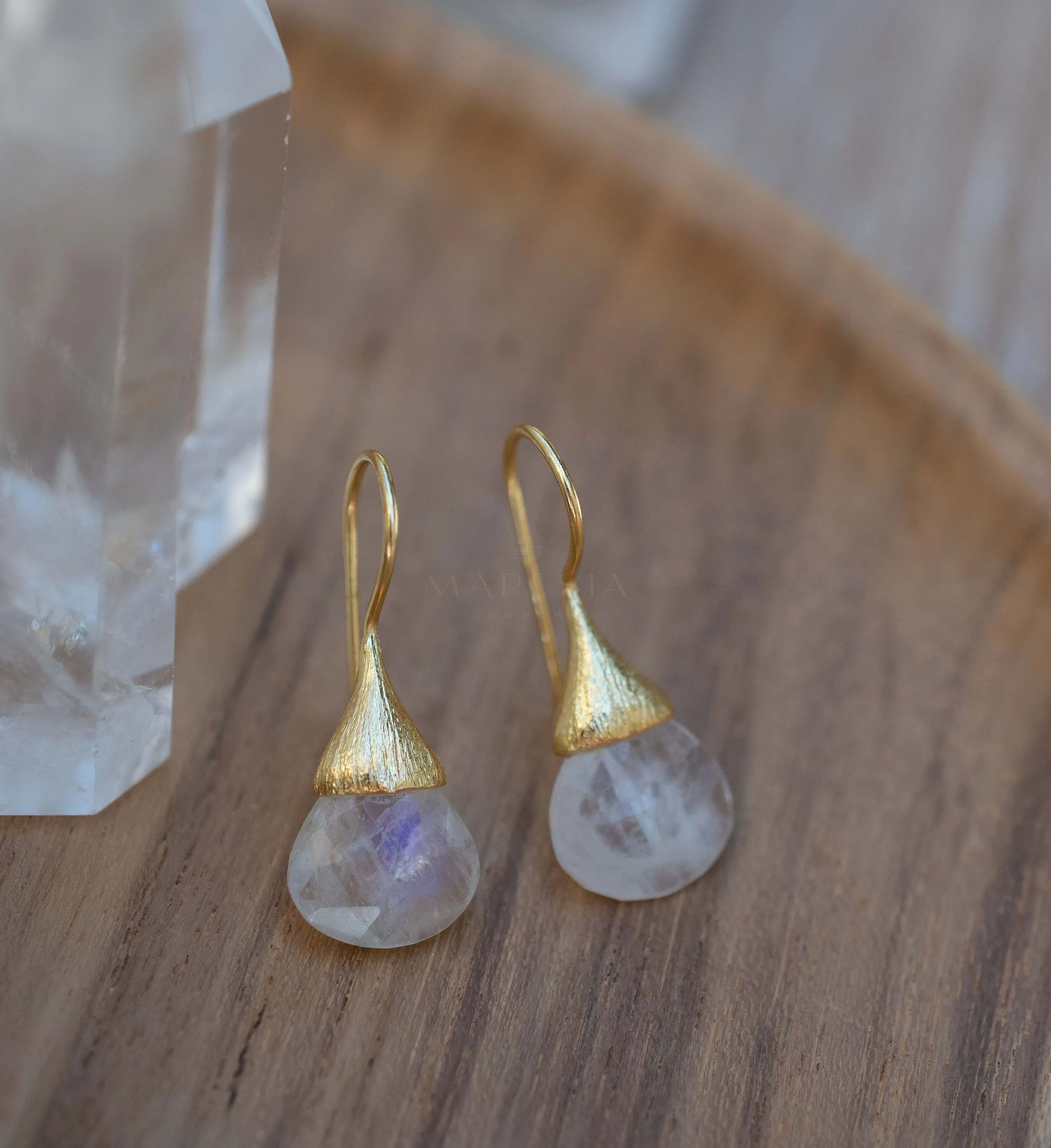 Moonstone Tear Drop Earrings ~ Gold Plated ~ ME225