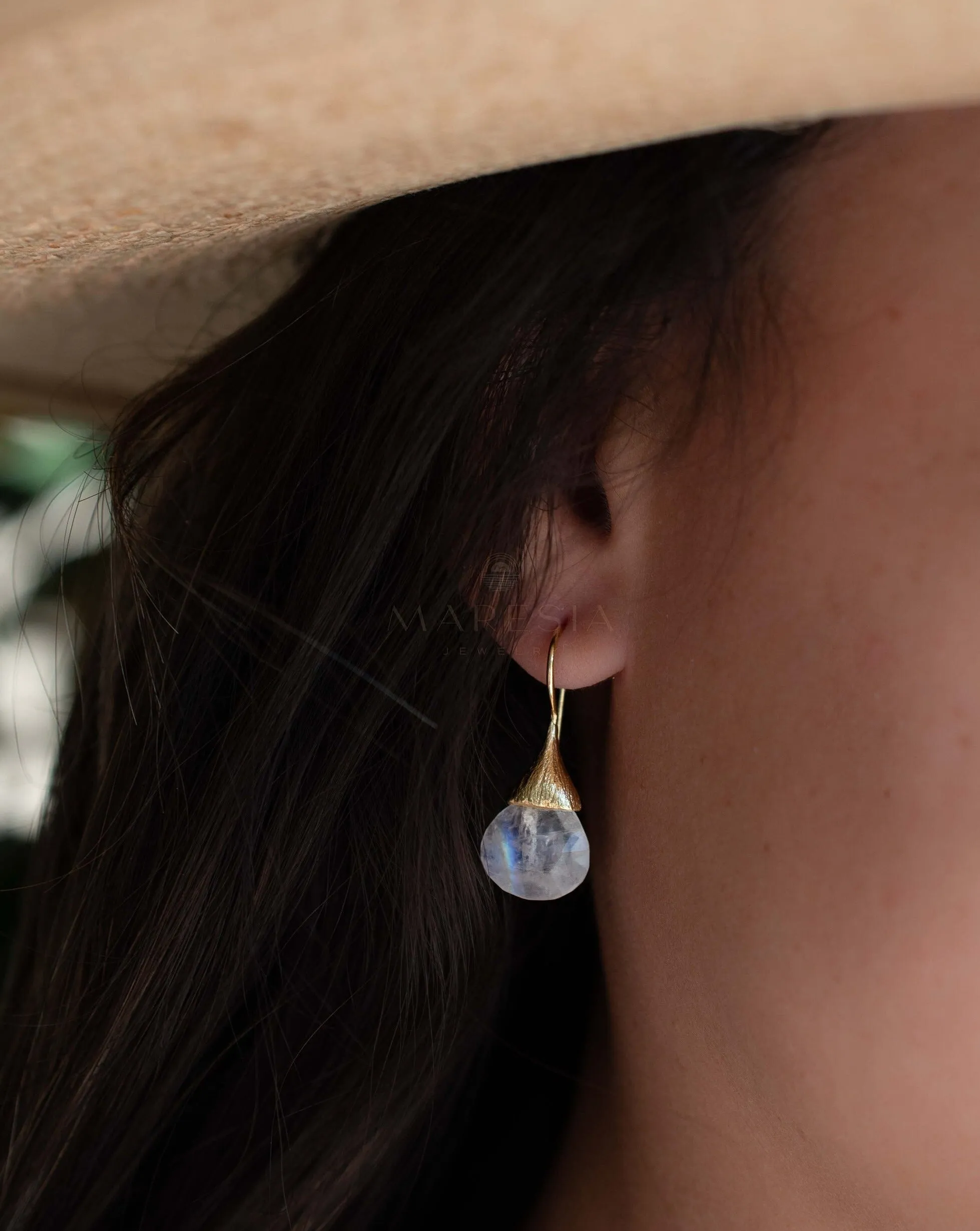 Moonstone Tear Drop Earrings ~ Gold Plated ~ ME225