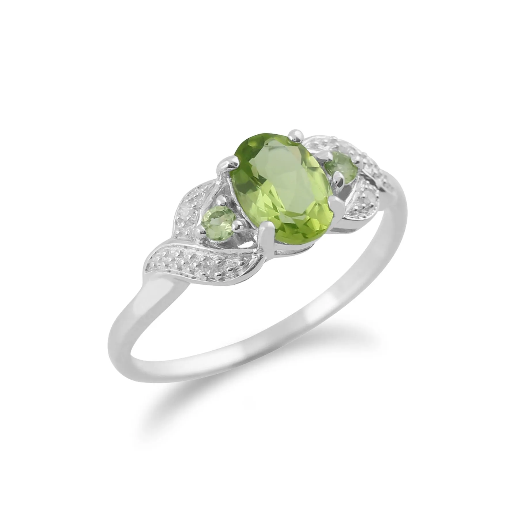 Natürlicher Peridot & Diamant Ring in 9ct Weiß Gold