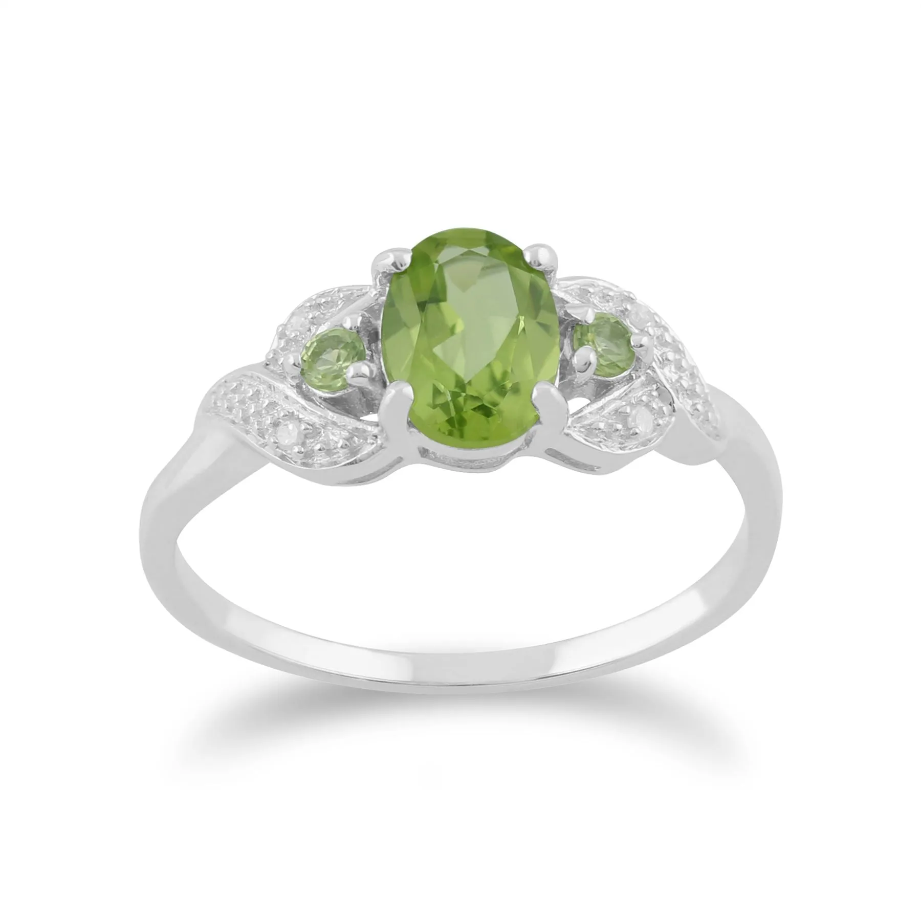 Natürlicher Peridot & Diamant Ring in 9ct Weiß Gold