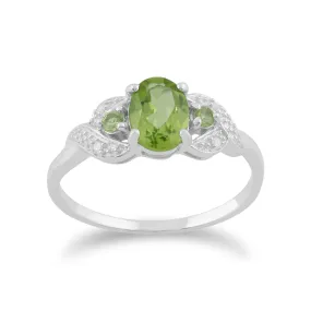 Natürlicher Peridot & Diamant Ring in 9ct Weiß Gold