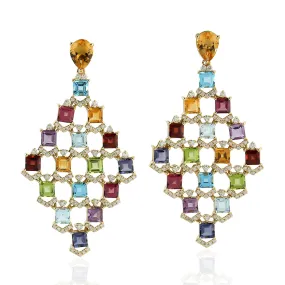Natural Amethyst Dangle Earrings 18k Yellow Gold Jewelry February Birthstone Jewelry