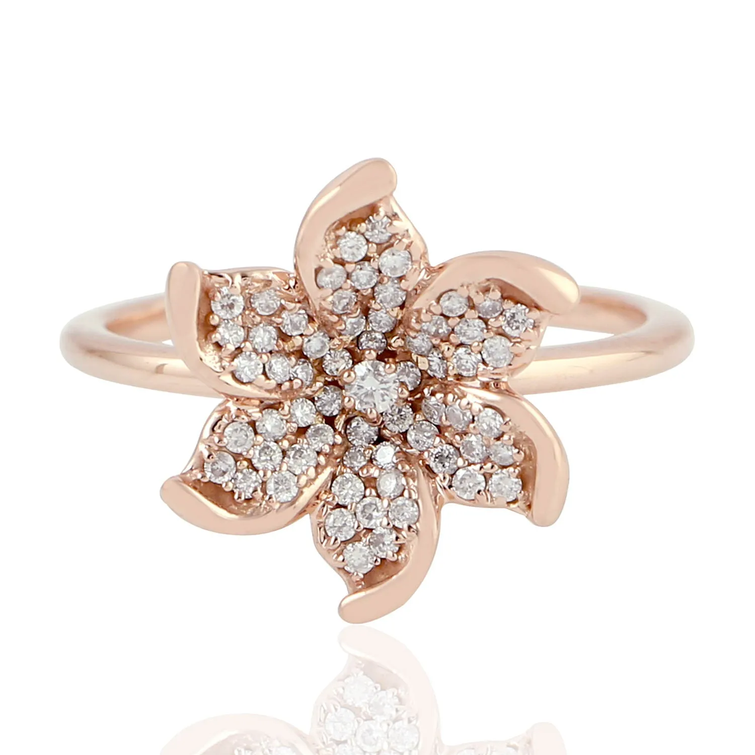 Natural Diamond Daisy Flower Ring In 18K Rose Gold Jewelry Gift