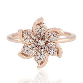 Natural Diamond Daisy Flower Ring In 18K Rose Gold Jewelry Gift