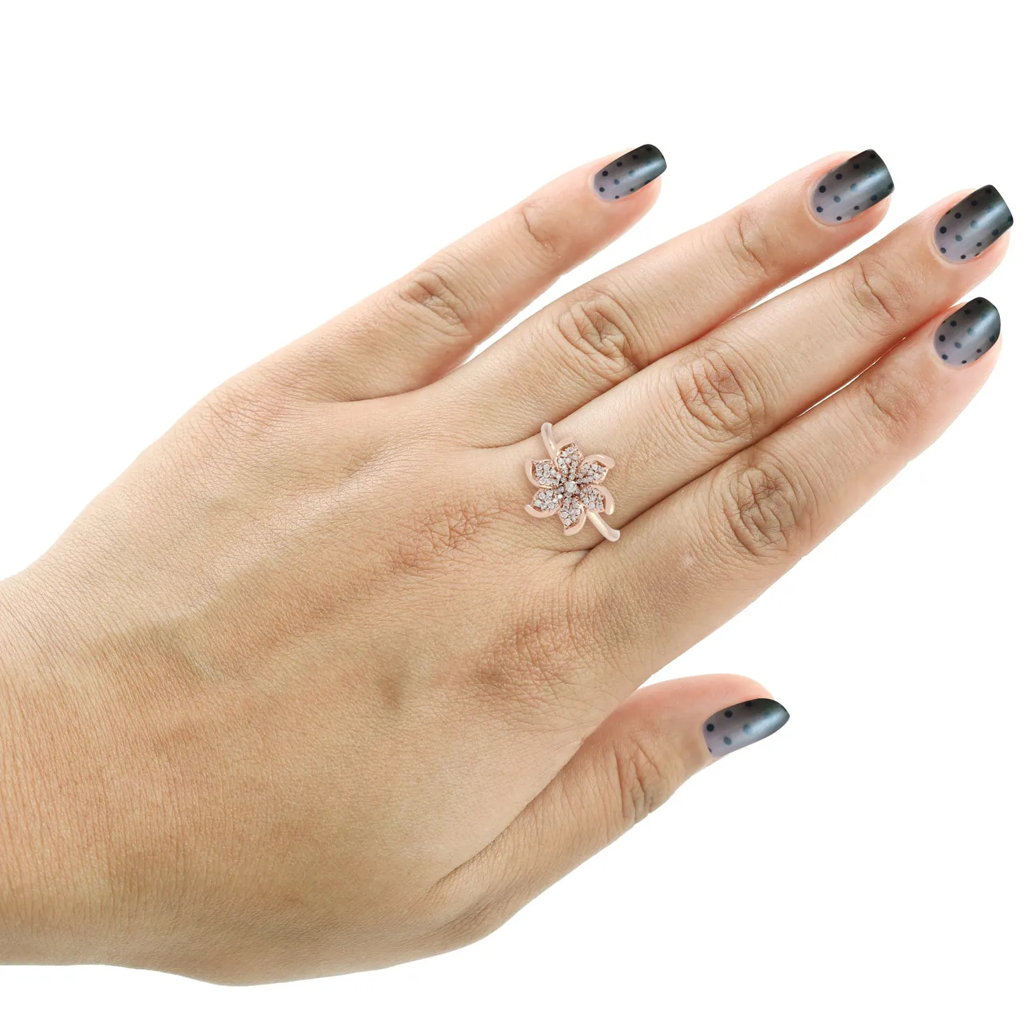 Natural Diamond Daisy Flower Ring In 18K Rose Gold Jewelry Gift