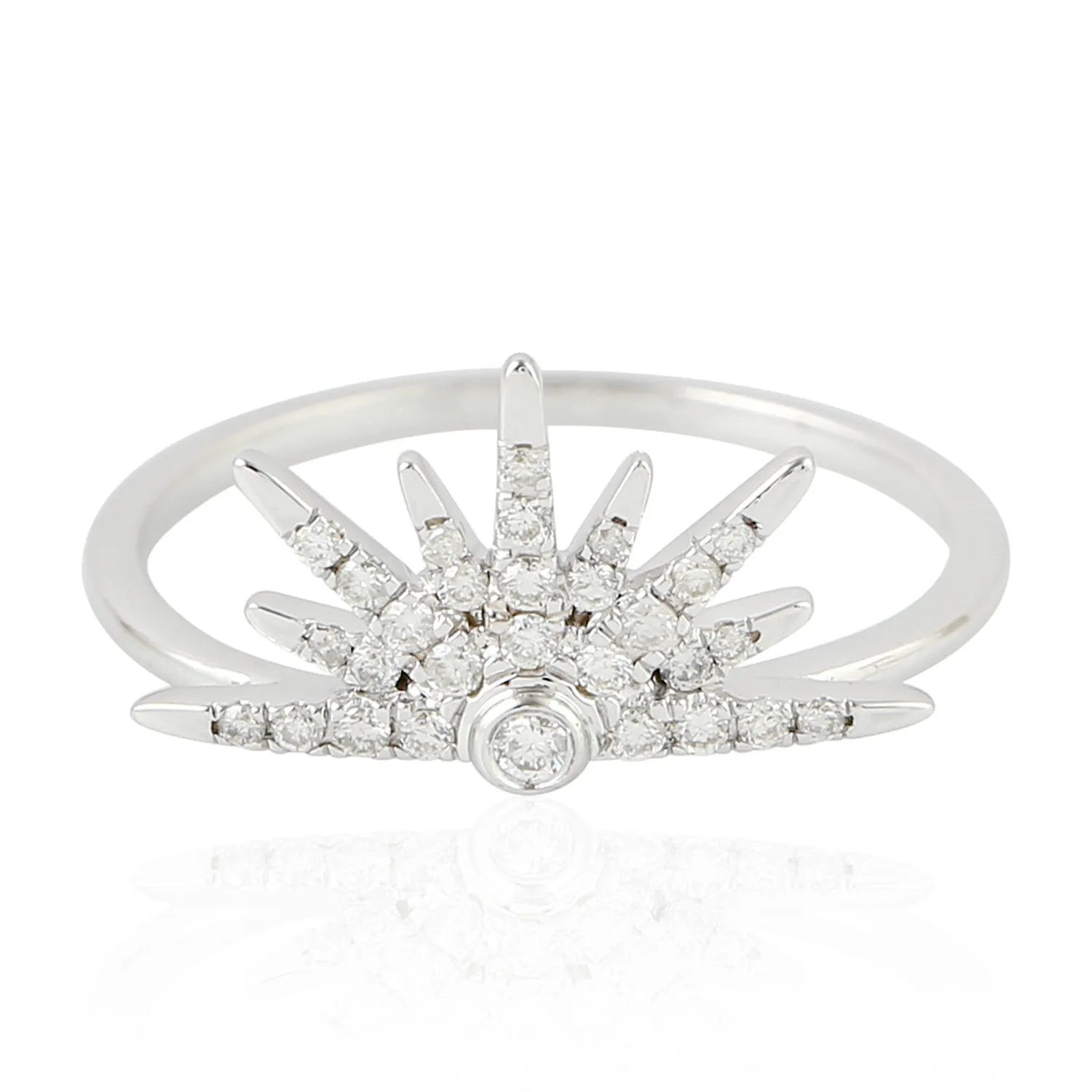 Natural Diamond Sun Burst Cocktail Ring 18K White Gold Jewelry Gift