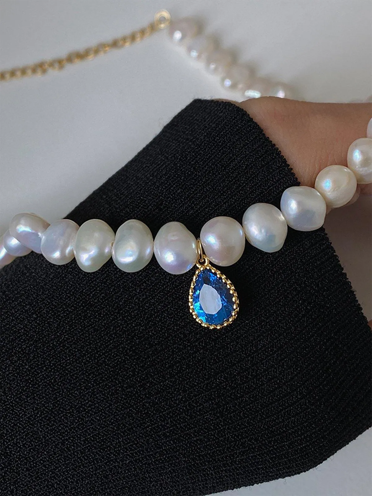 Natural Freshwater Pearl and Zircon Drop Necklace