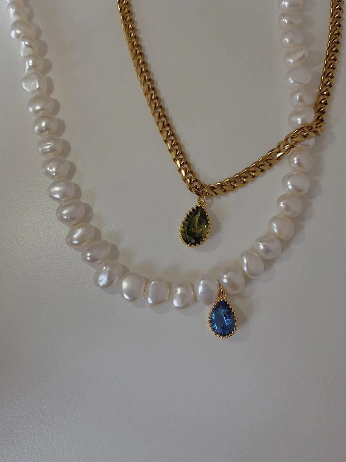 Natural Freshwater Pearl and Zircon Drop Necklace