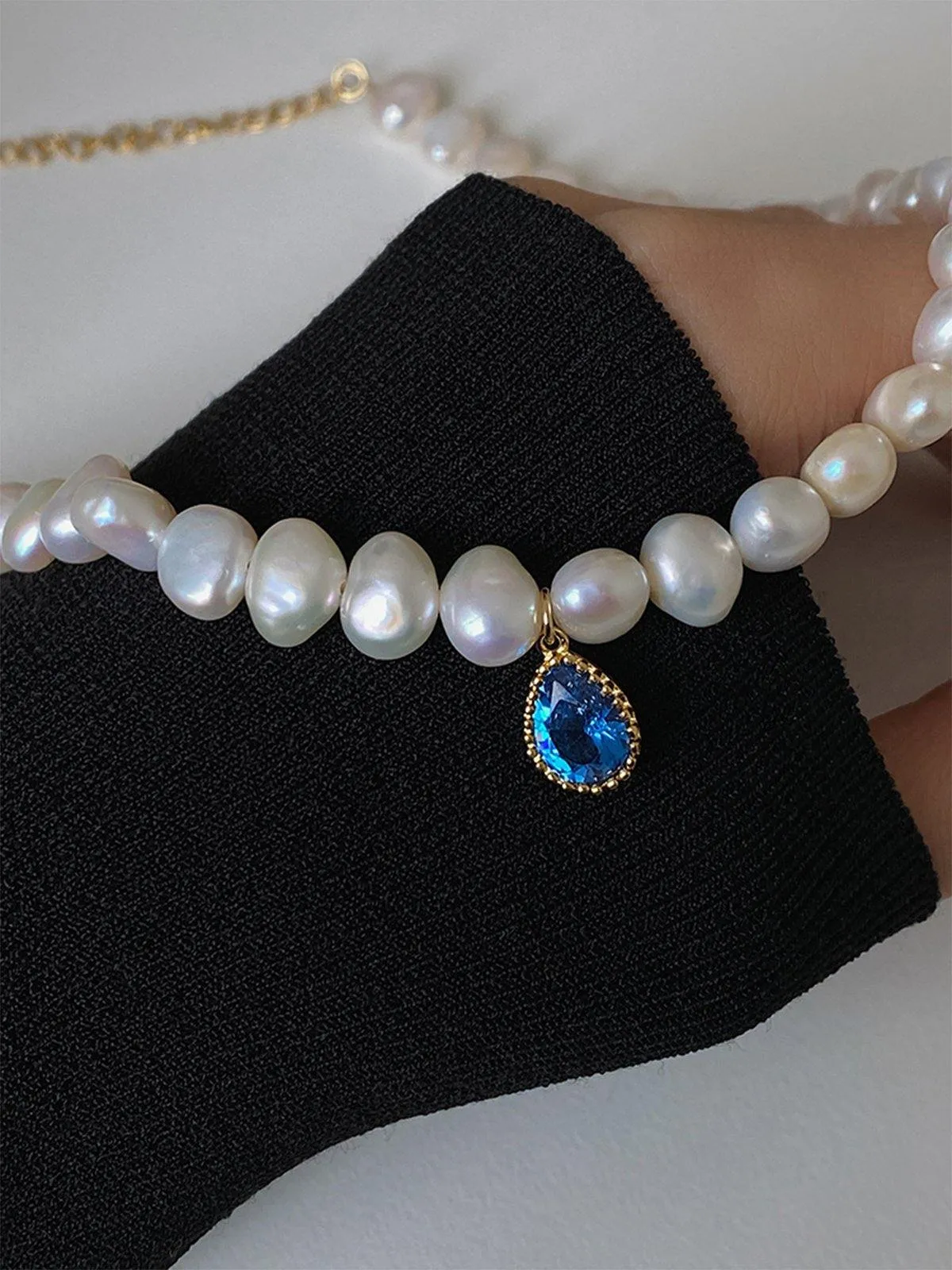 Natural Freshwater Pearl and Zircon Drop Necklace