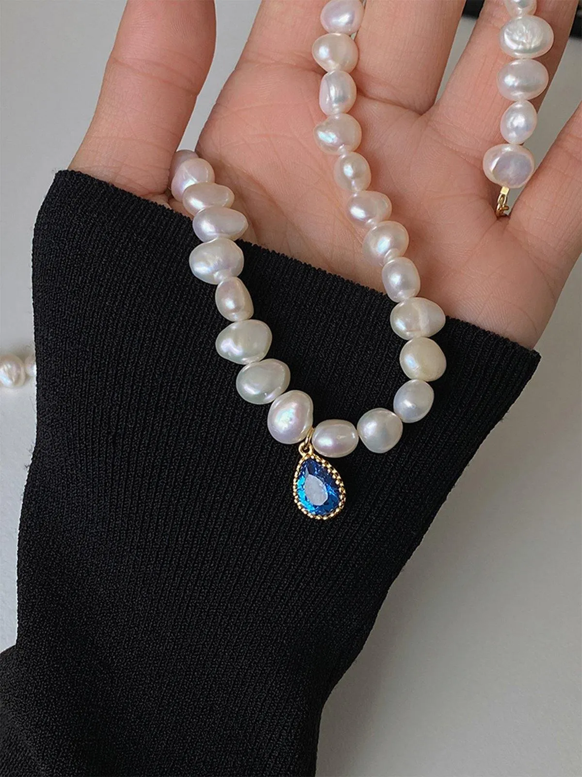 Natural Freshwater Pearl and Zircon Drop Necklace