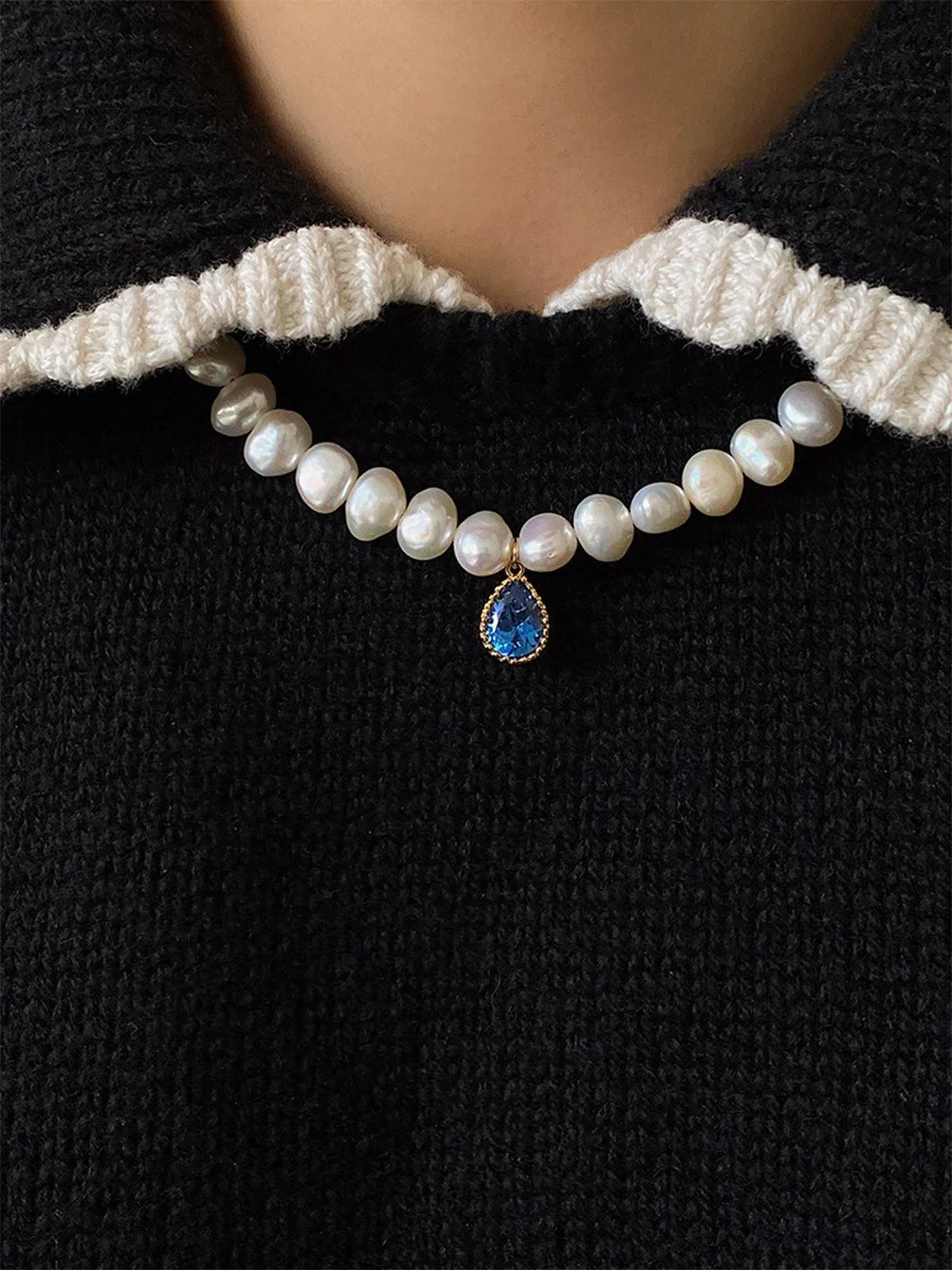 Natural Freshwater Pearl and Zircon Drop Necklace