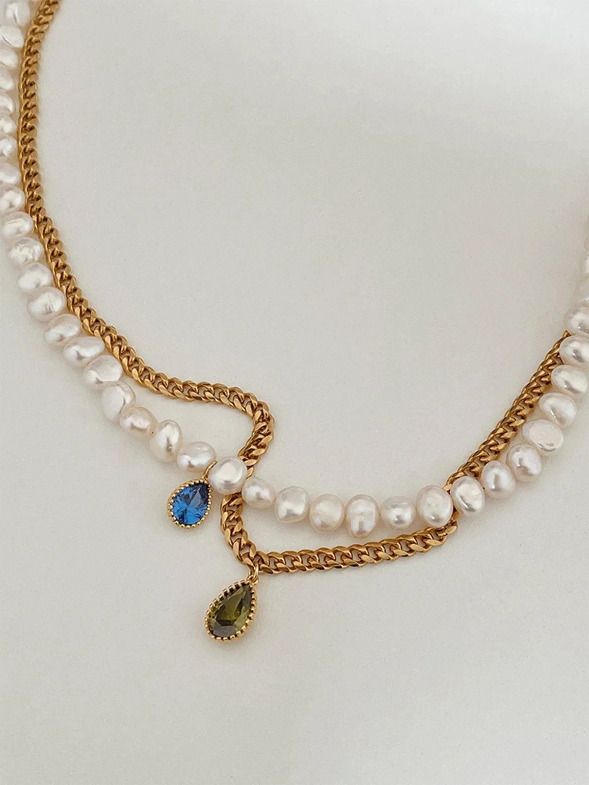 Natural Freshwater Pearl and Zircon Drop Necklace