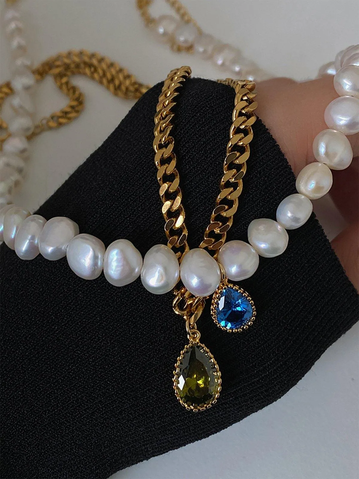 Natural Freshwater Pearl and Zircon Drop Necklace
