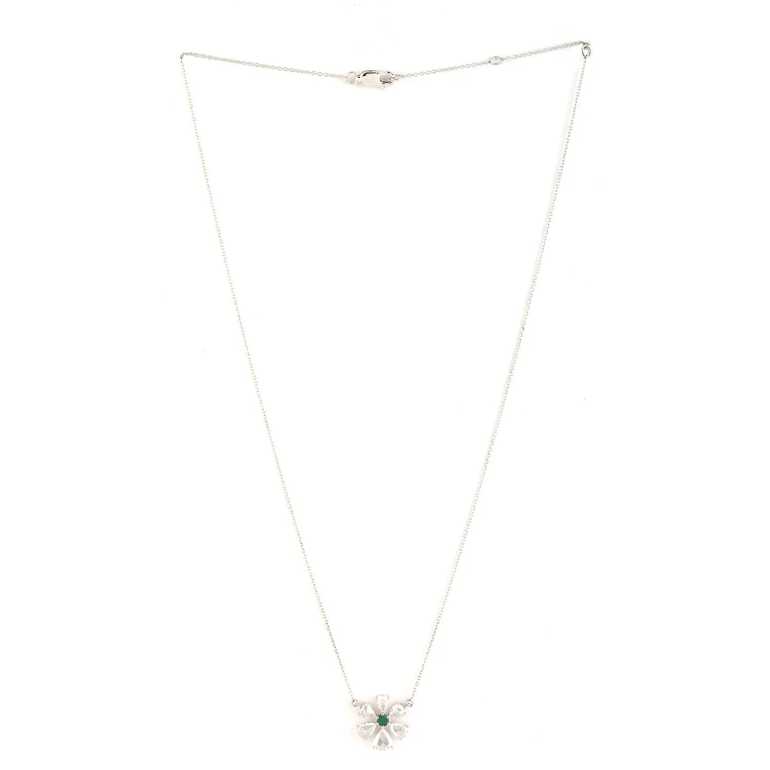 Natural Rose Cut Diamond Round Emerald Daisy Princess Necklace In 18k White Gold Gift