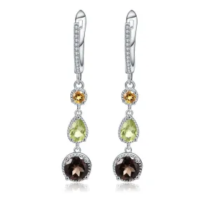 Natural Smoky Quartz, Citrine & Peridot in S925 Earrings