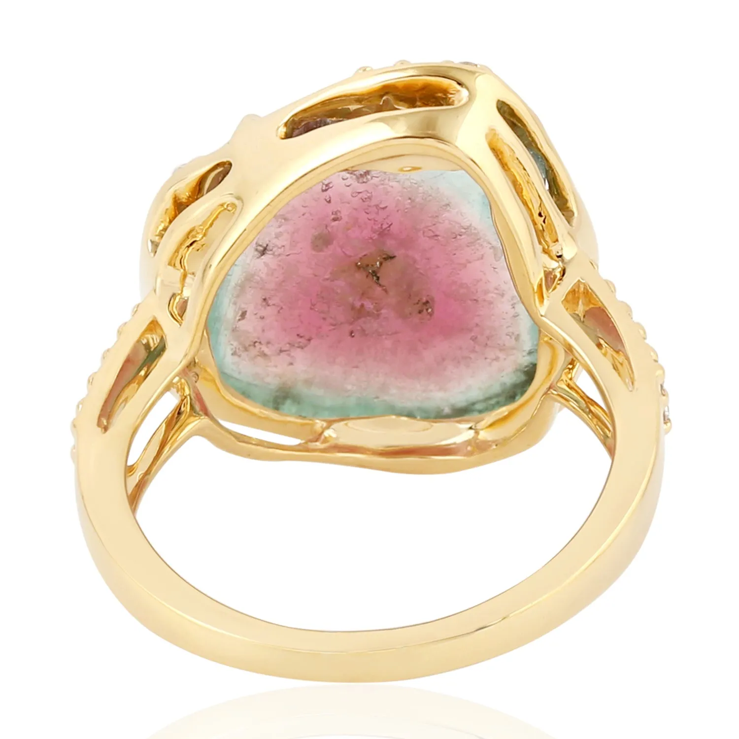 Natural Tourmaline Diamond Cocktail Ring Anniversary Gift In 18k Yellow Gold