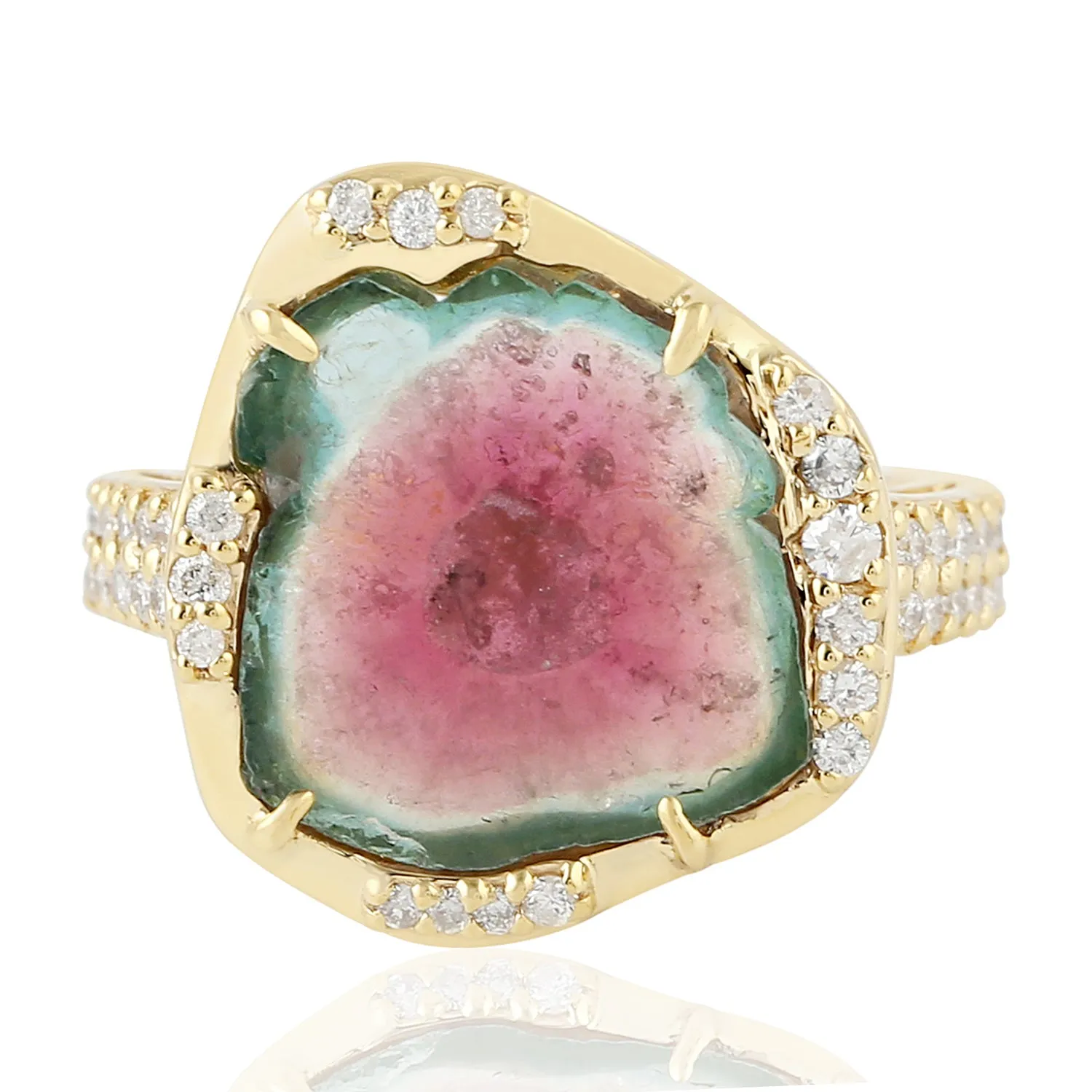 Natural Tourmaline Diamond Cocktail Ring Anniversary Gift In 18k Yellow Gold