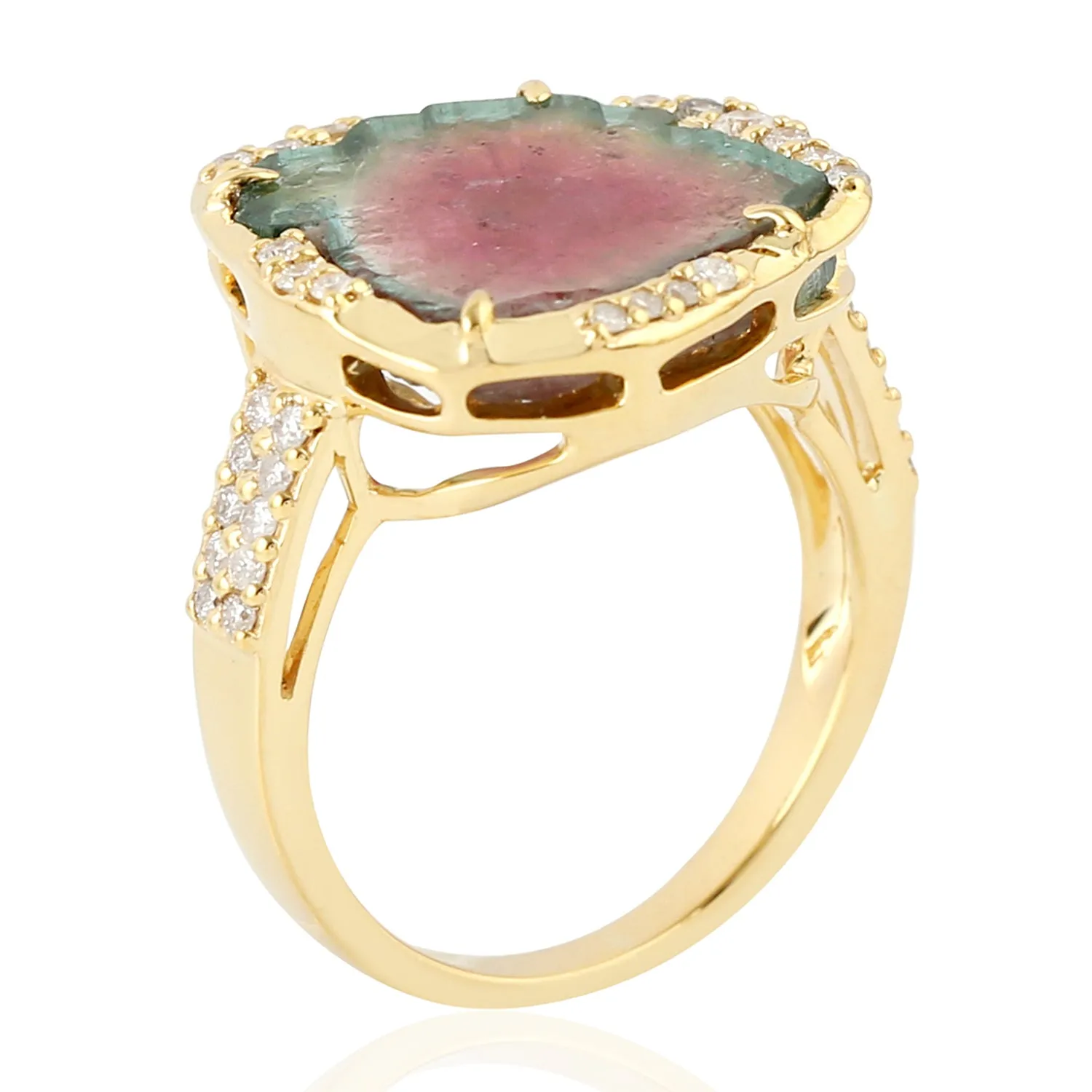 Natural Tourmaline Diamond Cocktail Ring Anniversary Gift In 18k Yellow Gold