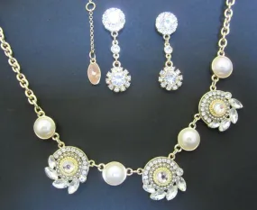 Necklace 6396 Pearl Zircon Golden Necklace Earring Set