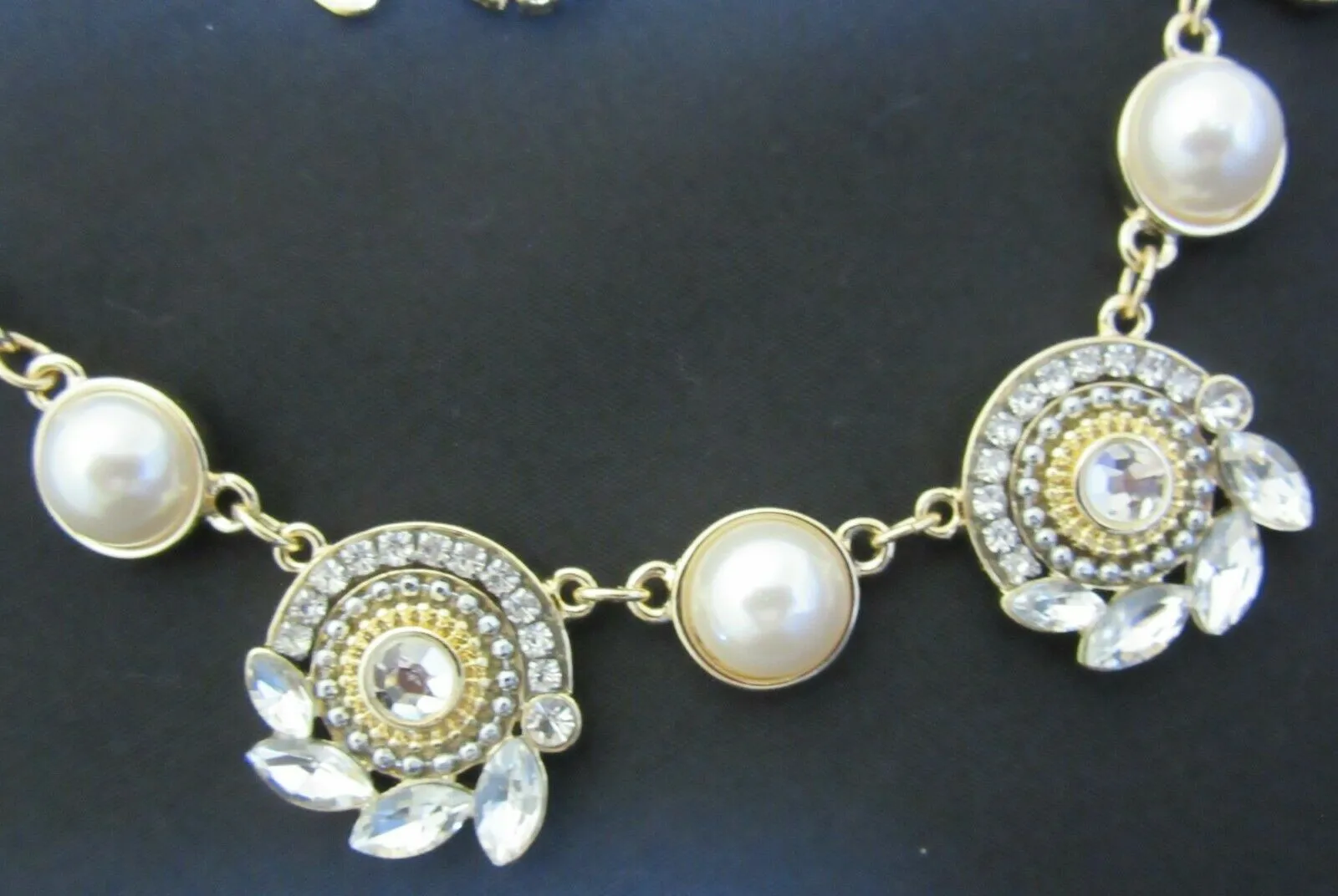 Necklace 6396 Pearl Zircon Golden Necklace Earring Set