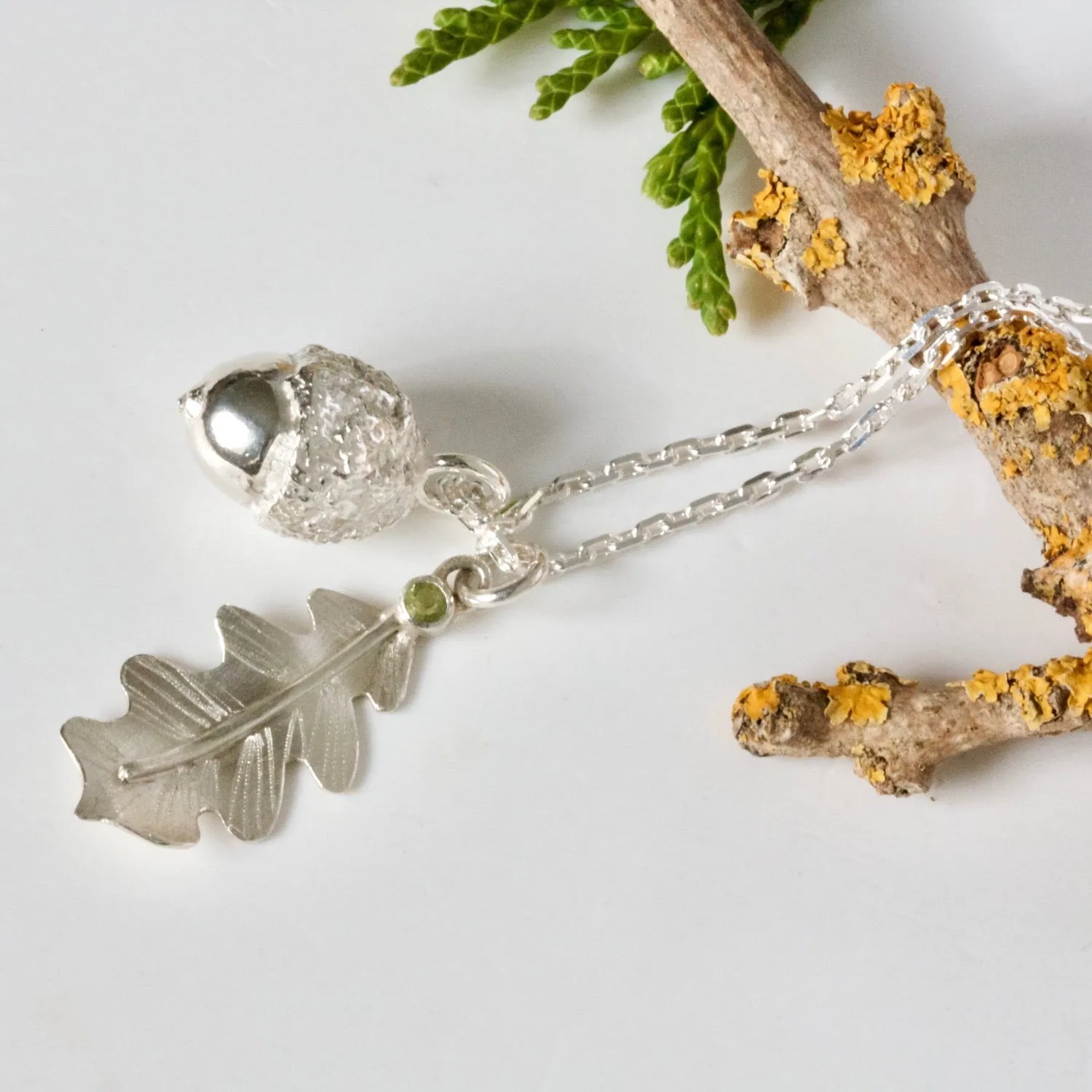 Oak Leaf and Acorn Silver Nature Necklace