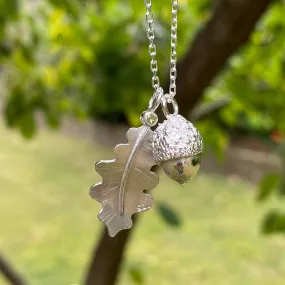 Oak Leaf and Acorn Silver Nature Necklace