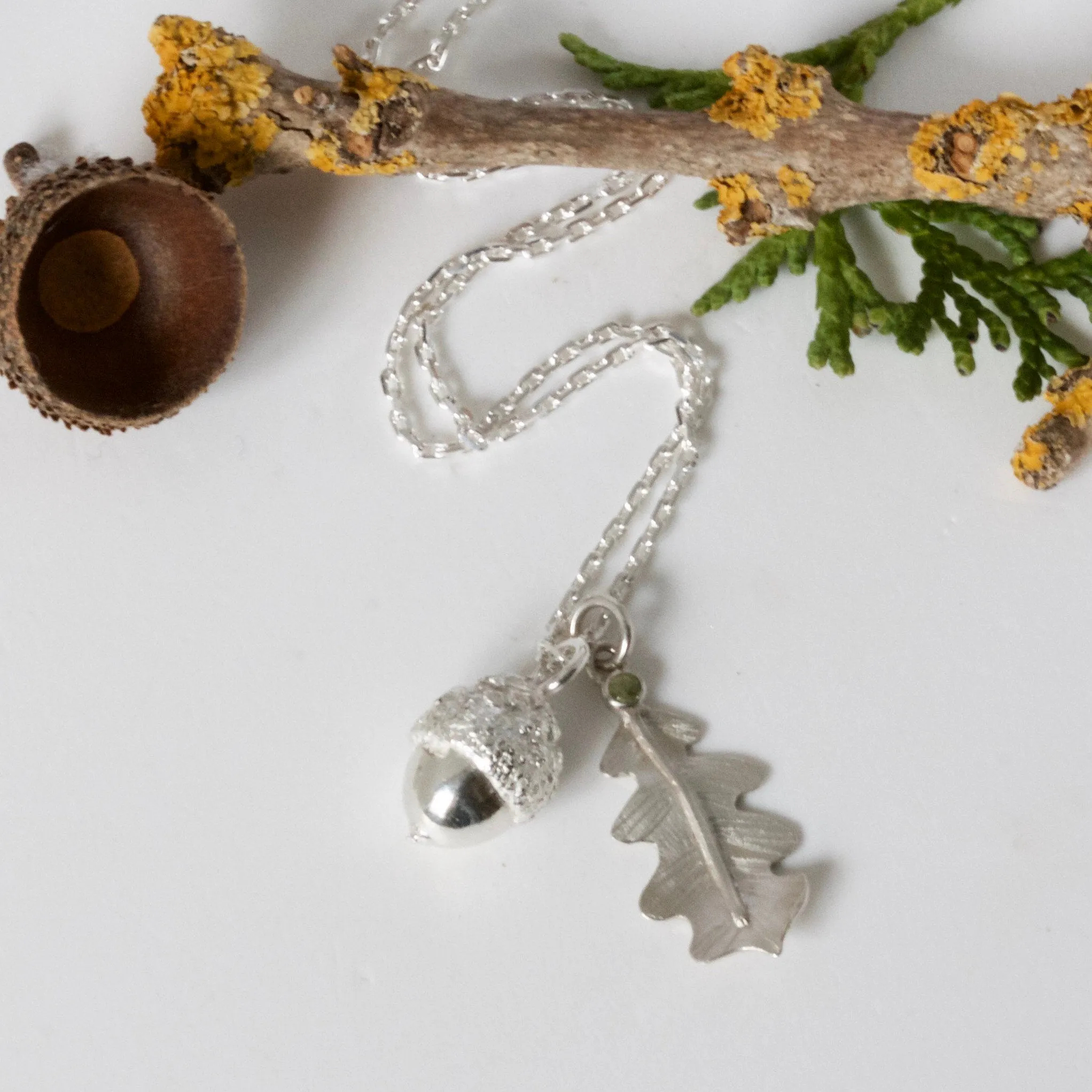 Oak Leaf and Acorn Silver Nature Necklace