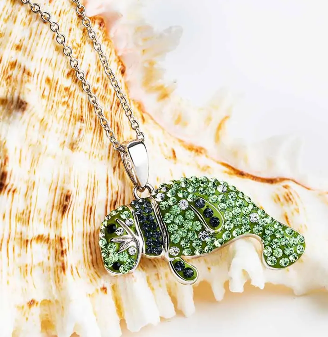 Ocean Sterling Silver Peridot Manatee Crystal Necklace