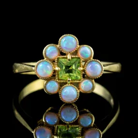 Opal Peridot Ring 18Ct Gold On Silver