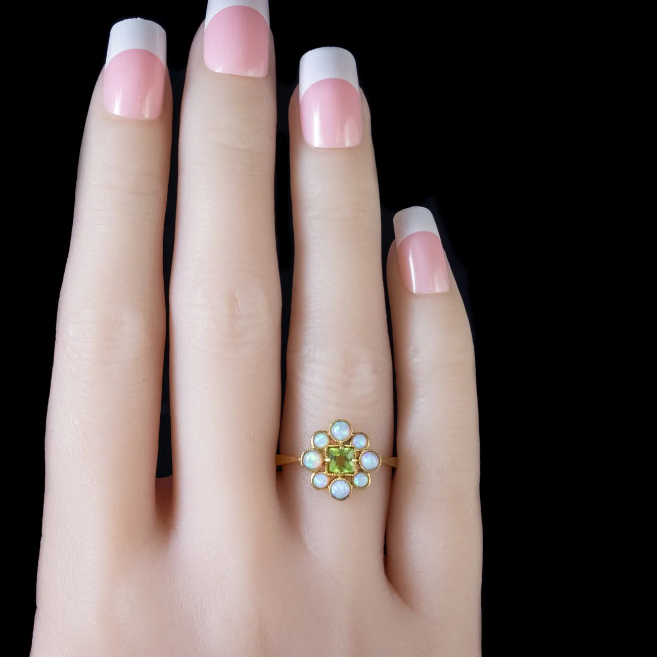 Opal Peridot Ring 18Ct Gold On Silver
