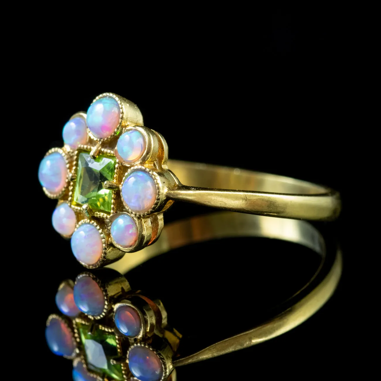 Opal Peridot Ring 18Ct Gold On Silver