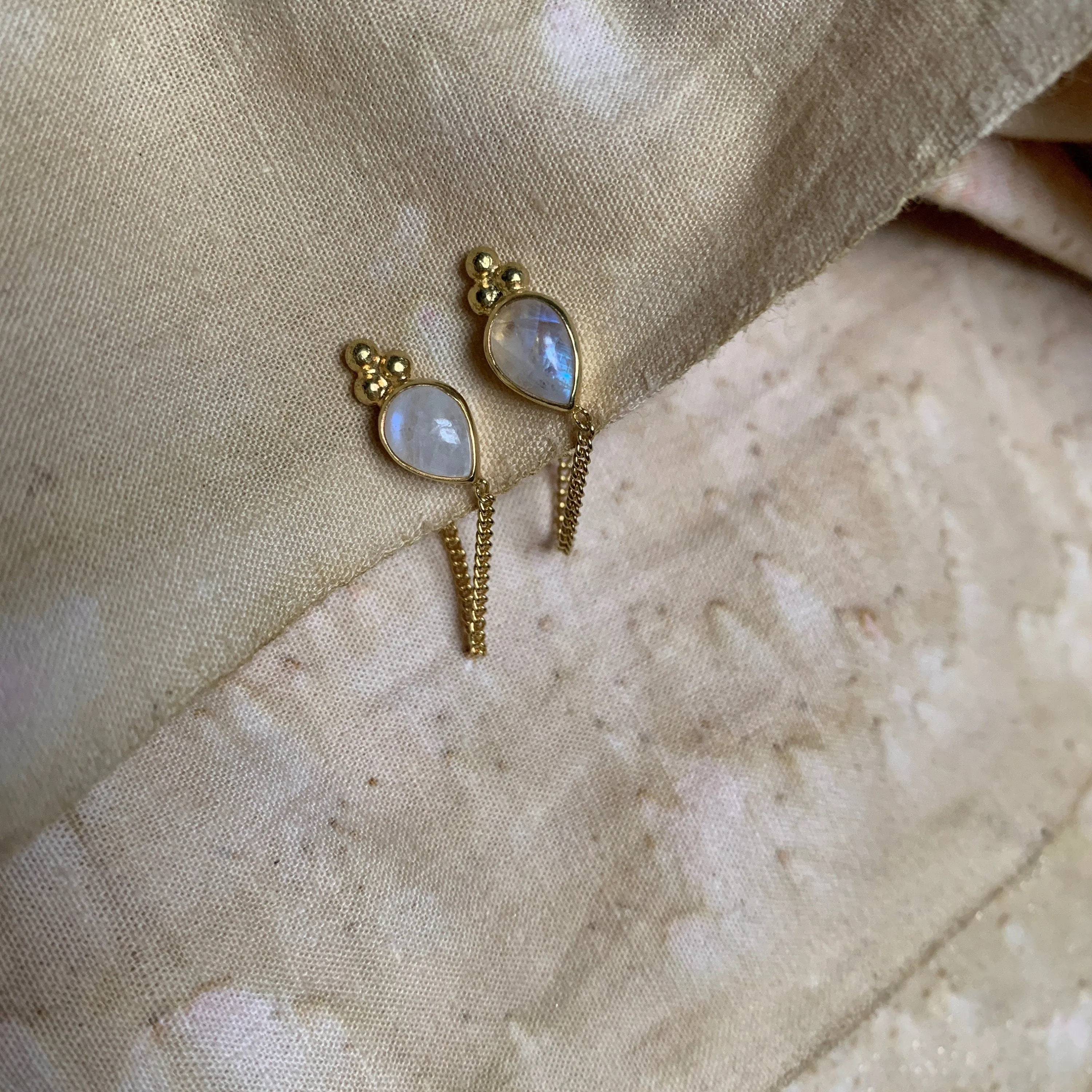 Ophelia Tear Gold Rainbow Moonstone Earrings