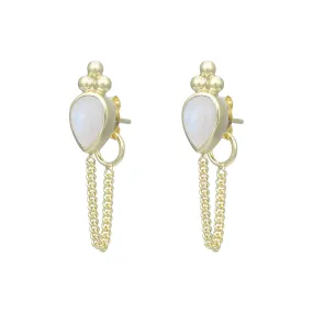 Ophelia Tear Gold Rainbow Moonstone Earrings