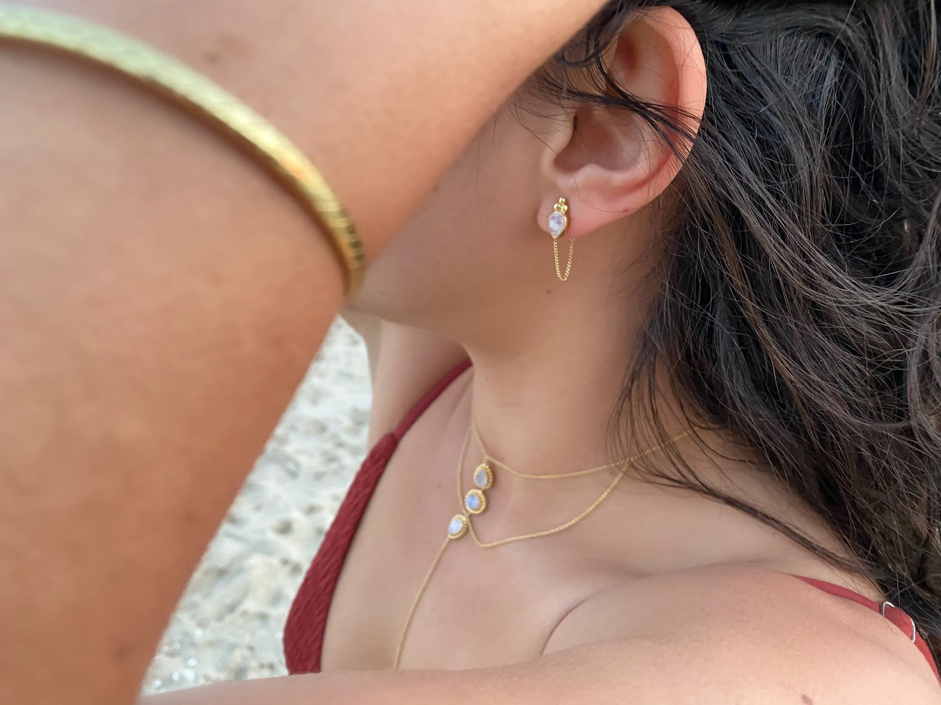 Ophelia Tear Gold Rainbow Moonstone Earrings