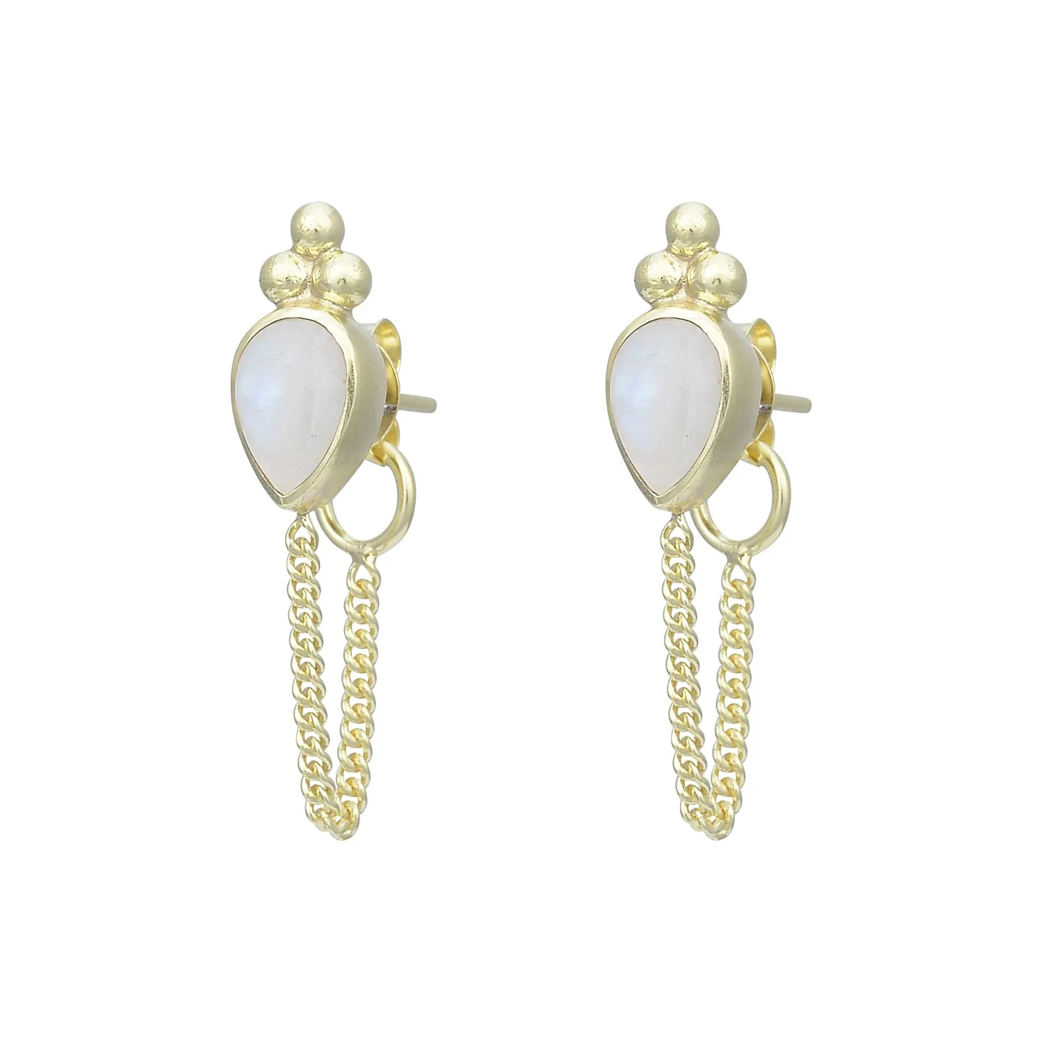 Ophelia Tear Gold Rainbow Moonstone Earrings