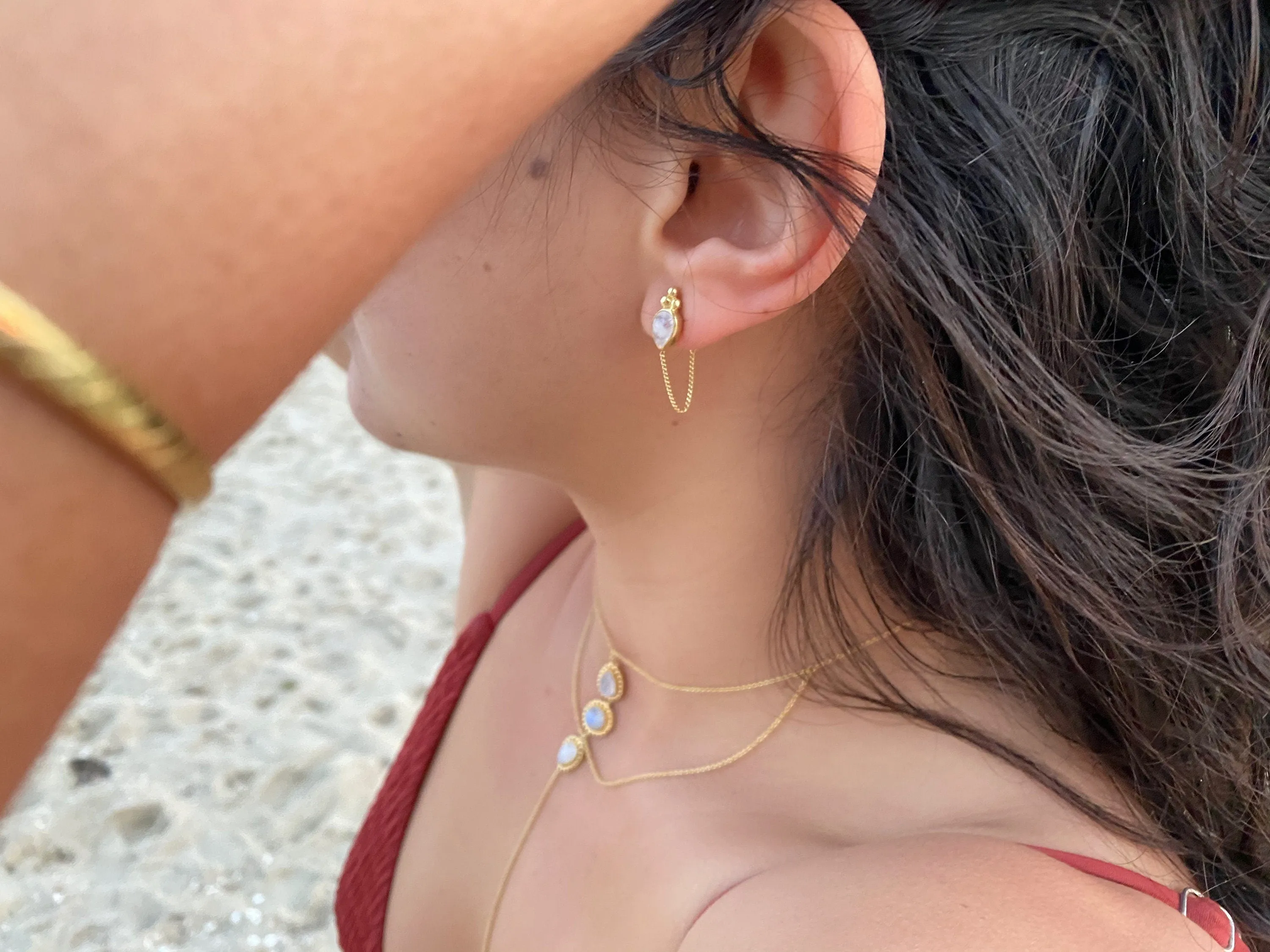 Ophelia Tear Gold Rainbow Moonstone Earrings